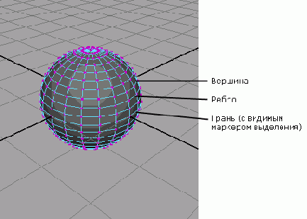 Полигональная сфера и составляющие ее подобъекты